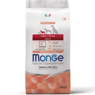 Сухой корм Monge Mini Adult лосось и рис 2.5 кг 00-00018559 фото