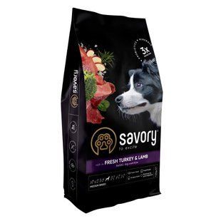 Сухий корм SAVORY для собак середніх порід зі свіжим ягням та індичкою, 12кг 00-00018570 фото